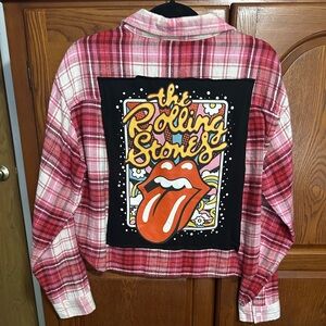 The Rolling Stones cropped upcycled flannel tee